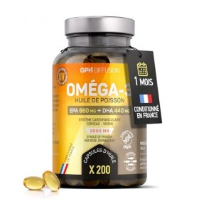Oméga 3 - Huile de Poissons Sauvages - Cerveau - Vision - Coeur - EPA 660mg / DHA 440mg - 200 capsules - GPH Diffusion Oméga-3