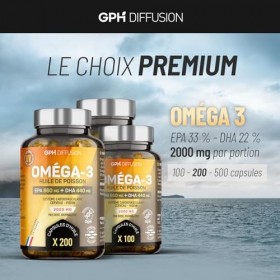 Oméga 3 - Huile de Poissons Sauvages - Cerveau - Vision - Coeur - EPA 660mg / DHA 440mg - 200 capsules - GPH Diffusion Oméga-3