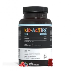 Kidactifs Zen Gummies Anti Stress Enfant Goût Fruits Rouges - Omega 3, Magnesium, Safran, Vitamines, Zinc - +3 Ans - Aragan -