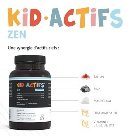 Kidactifs Zen Gummies Anti Stress Enfant Goût Fruits Rouges - Omega 3, Magnesium, Safran, Vitamines, Zinc - +3 Ans - Aragan -