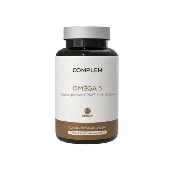 COMPLEM Oméga 3 – Huile de Poisson EPAX® & Krill Antarctique – 840 mg Oméga-3/jour EPA 427 mg & DHA 279 mg – Cœur, Cerveau
