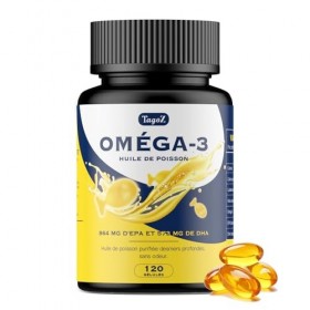 Oméga 3 Huile de Poisson, 120 Gélules, Avec EPA & DHA, Soutien pour le Cœur, le Cerveau et les Articulations, Huile de Poisso