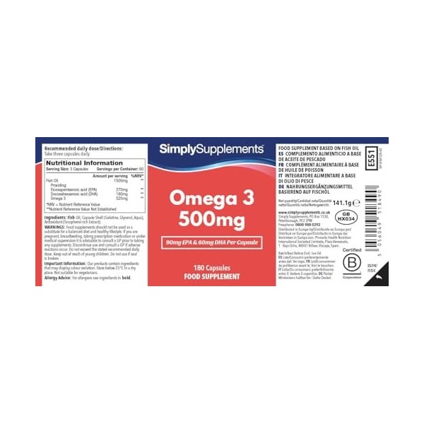 Gélules d’Oméga 3 500mg | Soutien Santé Cœur, Cerveau & Yeux | Gélules Faciles à Avaler | Huile de Poisson Distillée Molécula