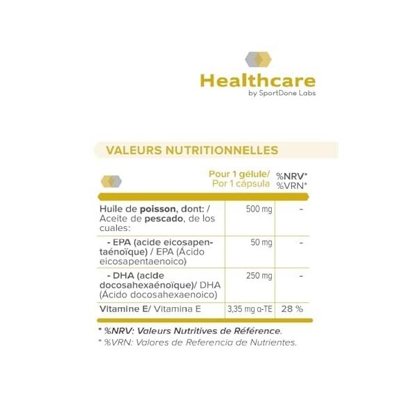 Oméga 3 DHA 250 mg + 50 mg EPA | 60 Gélules TG Haute Absorption | Soutien Cerveau Vision Cœur | Certifié IFOS 5 Étoiles | Vit