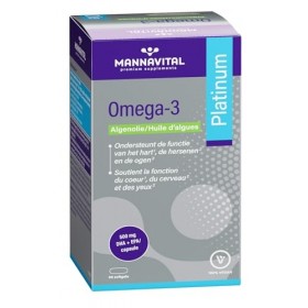 Mannavital Omega-3 Platinum Vegan, Huile dAlgues, 60 Gélules, DHA et EPA 500mg, Complément Alimentaire pour Cœur et Cerveau