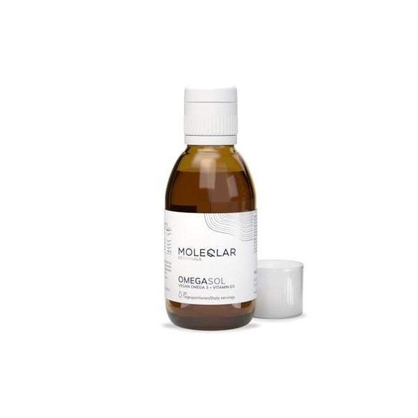 MoleQlar Oméga-3 huile d’algues – Végan, 2100 mg oméga-3 + 800 UI vitamine D/portion, pureté certifiée