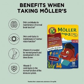 Moller’s ® | Omega 3 Pour Enfants | Huile de Poisson Omega 3 Avec DHA et EPA, Sans Gluten, Lactose ni Sucre Ajouté, et Facile...