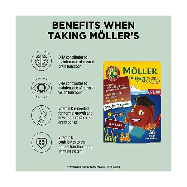 Moller’s ® | Omega 3 Pour Enfants | Huile de Poisson Omega 3 Avec DHA et EPA, Sans Gluten, Lactose ni Sucre Ajouté, et Facile...