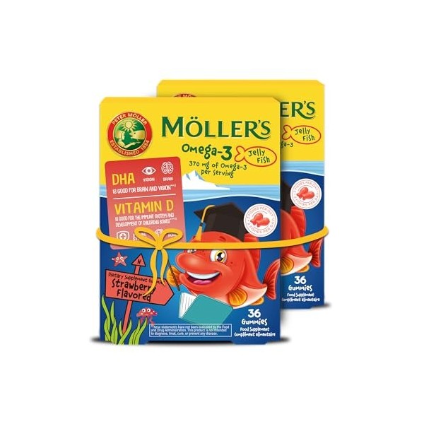 Moller’s ® | Omega 3 Pour Enfants | Huile de Poisson Omega 3 Avec DHA et EPA, Sans Gluten, Lactose ni Sucre Ajouté, et Facile...