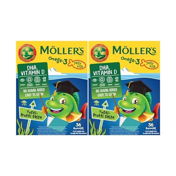 Moller’s ® | Omega 3 Pour Enfants | Huile de Poisson Omega 3 Avec DHA et EPA, Sans Gluten, Lactose ni Sucre Ajouté, et Facile...