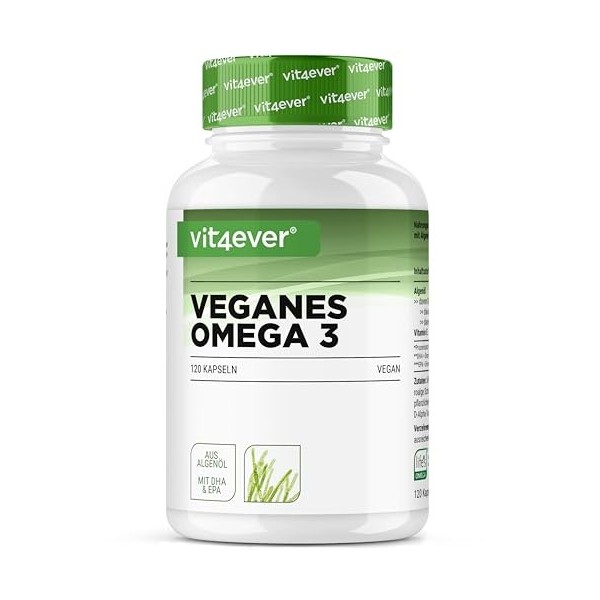Omega 3 Vegan - 120 capsules softgel - 1500 mg d’huile d’algues par dose journalière - ingrédient de marque lifes® OMEGA - 4 ...
