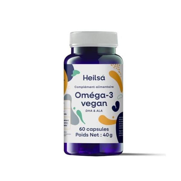 Oméga-3 vegan DHA et ALA 60 capsules cure de 2 mois HEILSA