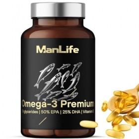 Omega 3 Premium Avec Vitamine E Naturelle – Huile De Poisson 2000mg – 1000 Mg EPA, 500 Mg DHA - Contribue Au Fonctionnement N