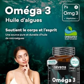 Omega 3 Vegan Huile dAlgue Omegatex® - 1000 mg DHA + Vitamine E - Haute Concentration - Omega-3 pour cerveau, vision et cœur