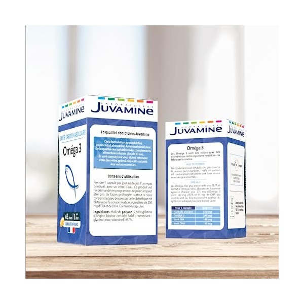 JUVAMINE - Oméga 3 - Santé Cardio-Vasculaire - Contribue à une Fonction Cardiaque Normale - 45 Capsules pour un Programme de ...