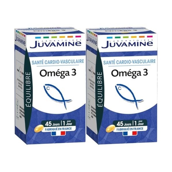 JUVAMINE - Oméga 3 - Santé Cardio-Vasculaire - Contribue à une Fonction Cardiaque Normale - 45 Capsules pour un Programme de ...