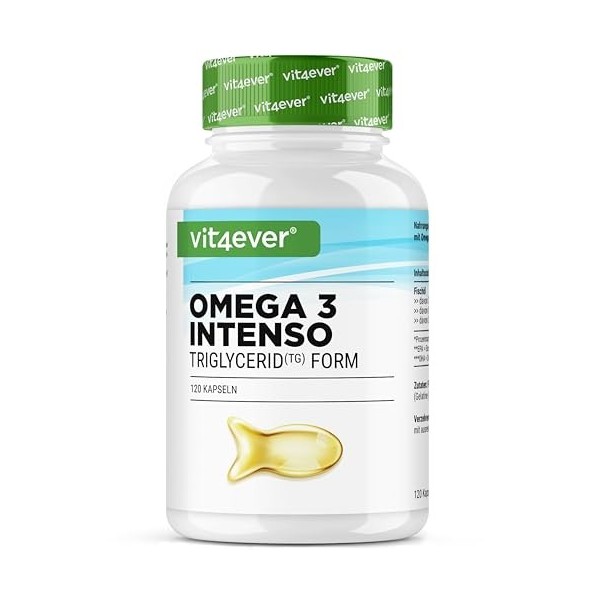 Oméga 3 Premium – 120 gélules avec 80% d’oméga-3 – sous forme triglycéride – soigneusement purifié et issu d’une pêche durabl