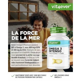 Oméga 3 Premium – 120 gélules avec 80% d’oméga-3 – sous forme triglycéride – soigneusement purifié et issu d’une pêche durabl