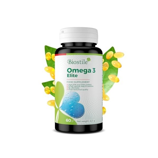 Biostile Omega 3 Elite – Acides gras oméga-3, Huile de poisson hautement purifiée à partir danchois sauvages péruviens de pr