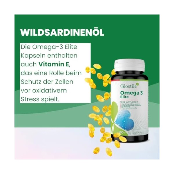 Biostile Omega 3 Elite – Acides gras oméga-3, Huile de poisson hautement purifiée à partir danchois sauvages péruviens de pr
