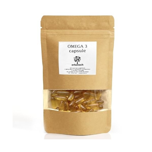 ERBOTECH Gélules dOméga 3, emballage de 400 g, env. 280 comprimés dhuile de poisson, Acide gras Complément alimentaire pour
