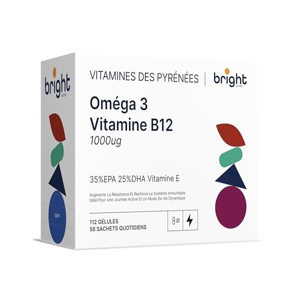 Oméga-3 et Vitamine B12, 35% EPA et 25% DHA – Gélules Premium pour Cerveau, Cœur, Énergie et Bien-être général | 2 Mois 56 D
