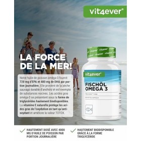 vit4ever Oméga 3 hautement dosées - 420 gélules avec 4000 mg d’huile de poisson par portion quotidienne avec EPA & DHA sous f