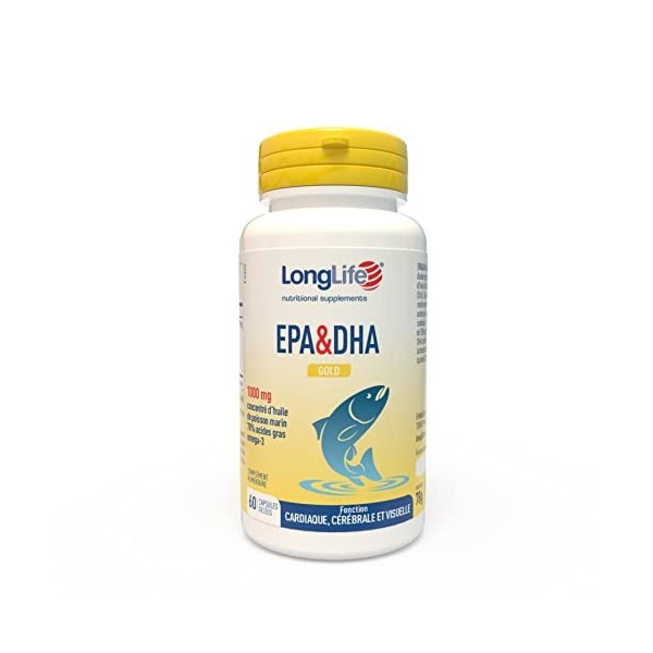 LongLife® EPA&DHA Gold | Omega 3 2100mg & 3000mg huile de poisson sauvage | Haut dosage 1200mg EPA & 600mg DHA | Fonction car