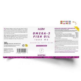 HSN Oméga 3 3000mg Huile de Poisson 540mg EPA 360mg DHA par Dose Quotidienne | 240 Capsules | Avec Vitamine E | Sans Contamin