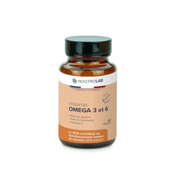 Oméga 3 & 6 – Santé du Cœur, du Cerveau & de la Peau – Acides Gras Essentiels – 60 Capsules – Nootrolab
