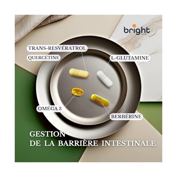 Gestion de la barrière intestinale – Trans-resvératrol, L-glutamine, berbérine, quercétine, oméga-3 – Puissante synergie de v
