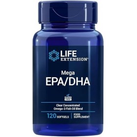Life Extension - Mega EPA/DHA 120 Capsules Molles – Soutient la Santé Cardiaque, la Fonction Cognitive et la Vision, Huile de