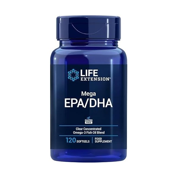 Life Extension - Mega EPA/DHA 120 Capsules Molles – Soutient la Santé Cardiaque, la Fonction Cognitive et la Vision, Huile de