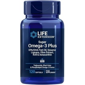Life Extension - Super Omega-3 Plus EPA/DHA 120 Gélules - Lignanes de Sésame, Extrait dOlive, Krill et Astaxanthine - Oméga-