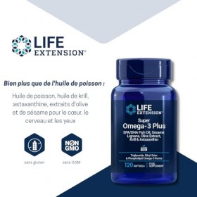 Life Extension - Super Omega-3 Plus EPA/DHA 120 Gélules - Lignanes de Sésame, Extrait dOlive, Krill et Astaxanthine - Oméga-