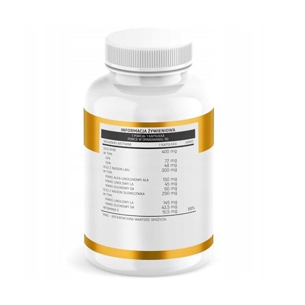 Omega 3-6-9 EPA DHA – Huile De Poisson, Lin Et Tournesol Avec Vitamine E, 90 Capsules – Acides Gras Essentiels, Source Nature