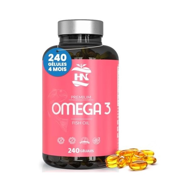 Omega 3 Capsules 1000 mg Oméga 3 à base dhuile de poisson 240 Softgels dOmega 350mg EPA 250mg DHA haute concentration Omega O...