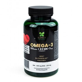 Lanco Nutritions Oméga 3 + D3 + K2 Oméga-3 Capsules dacides 60 pièces.