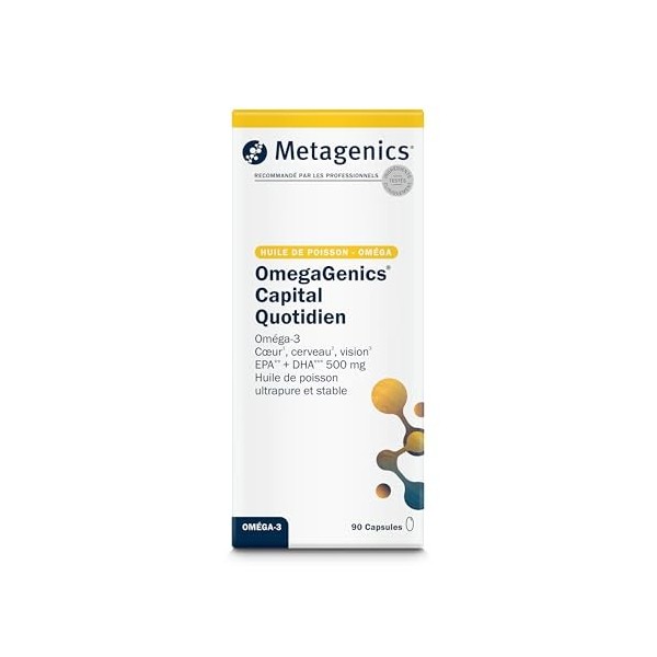 Metagenics OmegaGenics Capital Quotidien - Oméga-3 EPA & DHA - Soutien du Cœur, du Cerveau et de la Vision - 90 Gélules