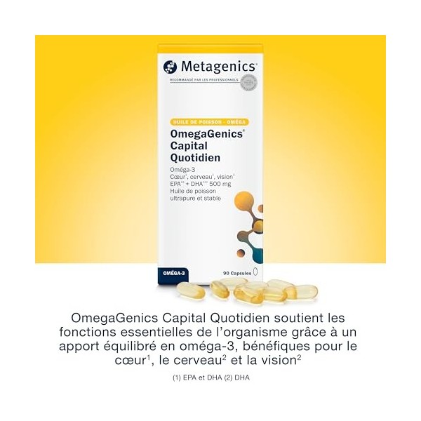 Metagenics OmegaGenics Capital Quotidien - Oméga-3 EPA & DHA - Soutien du Cœur, du Cerveau et de la Vision - 90 Gélules