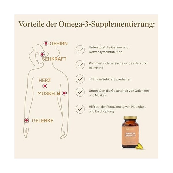 natu.care - Premium Omega 3-60 capsules - Acides gras hautement dosés EPA & DHA 750 mg - Huile de poisson - Sous forme de t