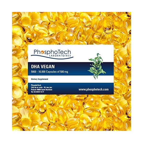 DHA Oméga 3 VEGAN - huile dalgue DHA Omega 3 vegan - seaweed oil 500 mg - Cartons de 1.000 ou 5.000 ou 10.000 capsules - C