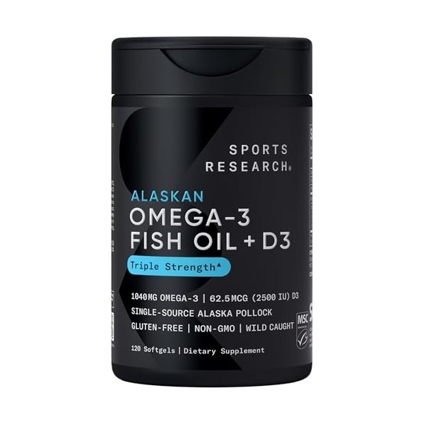 Sports Research Triple Strength Omega-3 from Wild Alaska Pollock with Vitamin D3 2500ius2-in-1 Vitamin D & Omega DHA Fish O