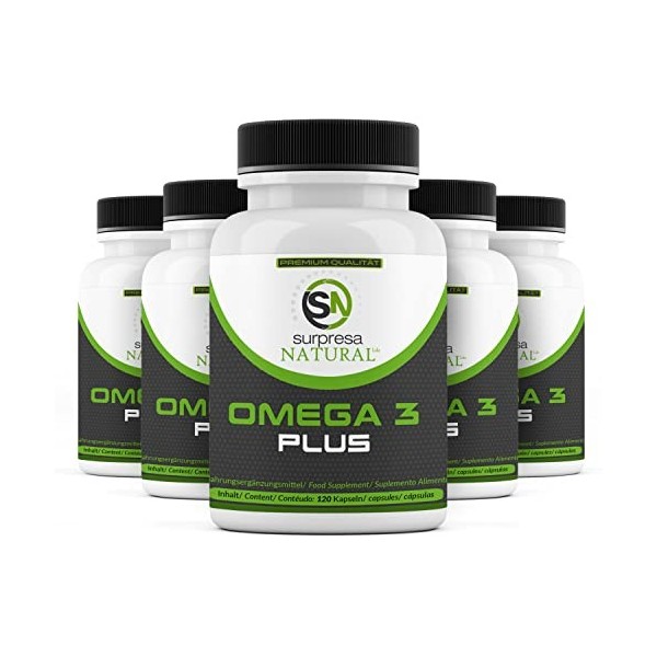 Surpresa Natural Omega 3 gélules hautement dosées I 5 x 120 gélules I 1000 mg dhuile de poisson par capsule I 500 mg dEPA e O...