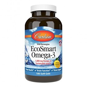 Carlson Labs - Norvégien EcoSmart Omega - 3 aromatisé au citron 500 mg. - 180 Softgels, anciennement CalaOmega High DHA Omega...
