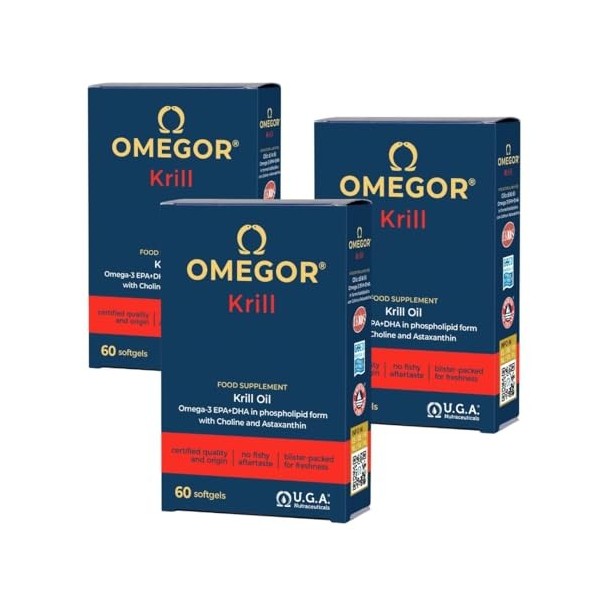 OMEGOR Krill - Complément super concentré en huile de krill avec oméga‑3, choline et astaxanthine - Pêche durable - 250 mg EP