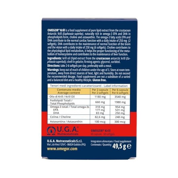 OMEGOR Krill - Complément super concentré en huile de krill avec oméga‑3, choline et astaxanthine - Pêche durable - 250 mg EP