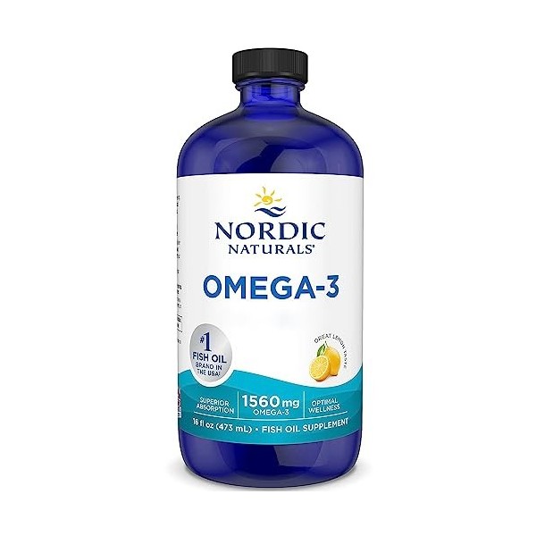 Nordic Naturals, Omega-3, 1560mg Omega-3, Huile de Poisson avec EPA et DHA, 473ml, Goût Citron, Testé en Laboratoire, Sans So