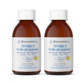 Pack x 2 Oméga-3 Huile de petits poissons sauvages | BEAVERHILL | Haute concentration en EPA 740 mg et DHA 460 mg | 2 Flacons