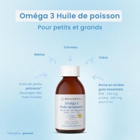 Pack x 2 Oméga-3 Huile de petits poissons sauvages | BEAVERHILL | Haute concentration en EPA 740 mg et DHA 460 mg | 2 Flacons